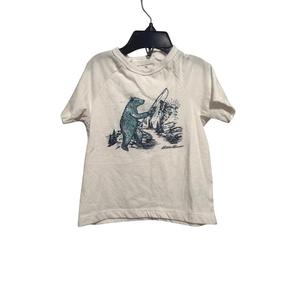 Eddie Bauer Graphic T-Shirt Kids 24M White Fishing Bear Mountain Raglan Tee